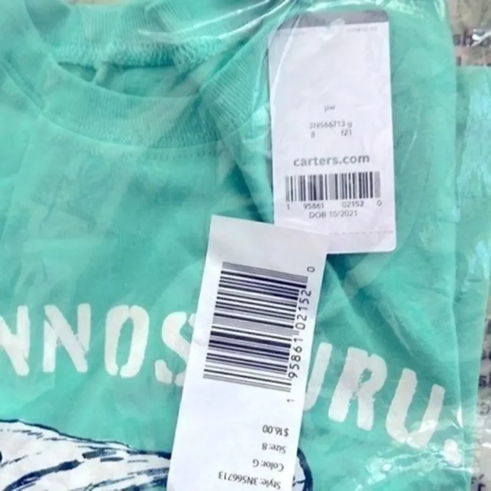 Carter’s Kid Boy tee jersey 8 print animal long sleeve mint green NWT